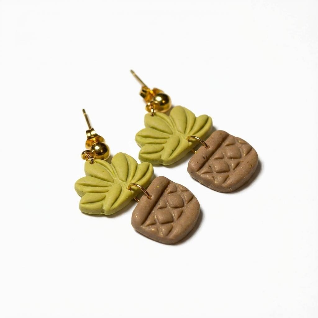 Polymer clay cactus drop earrings with gold stud tops by ToBe