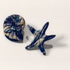 Navy Shell & Starfish Mismatched Stud Earrings, close view of the shapes and texture