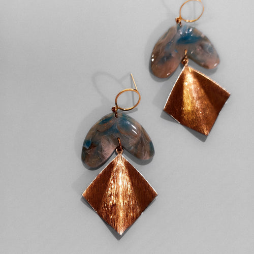 Blue Marble Geometric Drop Earrings