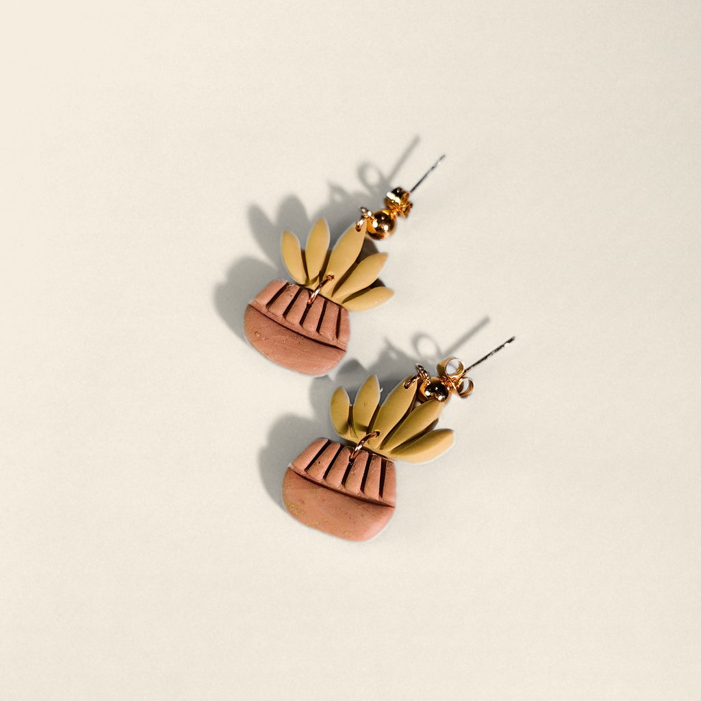 Succulent Drop Earrings with Ribbed Pots