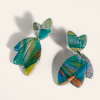 Green & Blue Marble Petal Drop Earrings, close view of the shapes and texture