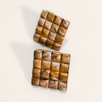 Brown Textured Grid Square Stud Earrings, front view