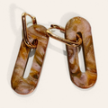 Brown Marble Cut-Out Oblong Hoop Earrings, front view