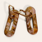 Brown Marble Cut-Out Oblong Hoop Earrings, front view