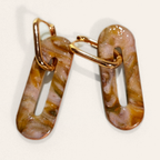 Brown Marble Cut-Out Oblong Hoop Earrings, close view of the shapes and texture