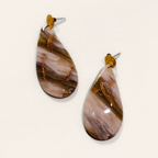 Brown & Cream Marble Teardrop Earrings, front view