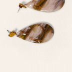Brown & Cream Marble Teardrop Earrings, angled view showing the pattern
