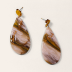 Brown & Cream Marble Teardrop Earrings, close view of the shapes and texture