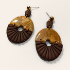Brown & Ochre Textured Oval Drop Earrings, close view of the shapes and texture