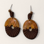 Brown & Ochre Textured Oval Drop Earrings, angled view showing the pattern