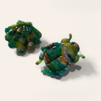 Green Marble Beetle Stud Earrings, front view