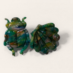 Green Marble Beetle Stud Earrings, close view of the shapes and texture