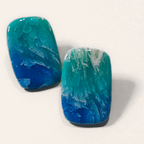 Teal & Blue Marble Rectangle Stud Earrings, close view of the shapes and texture