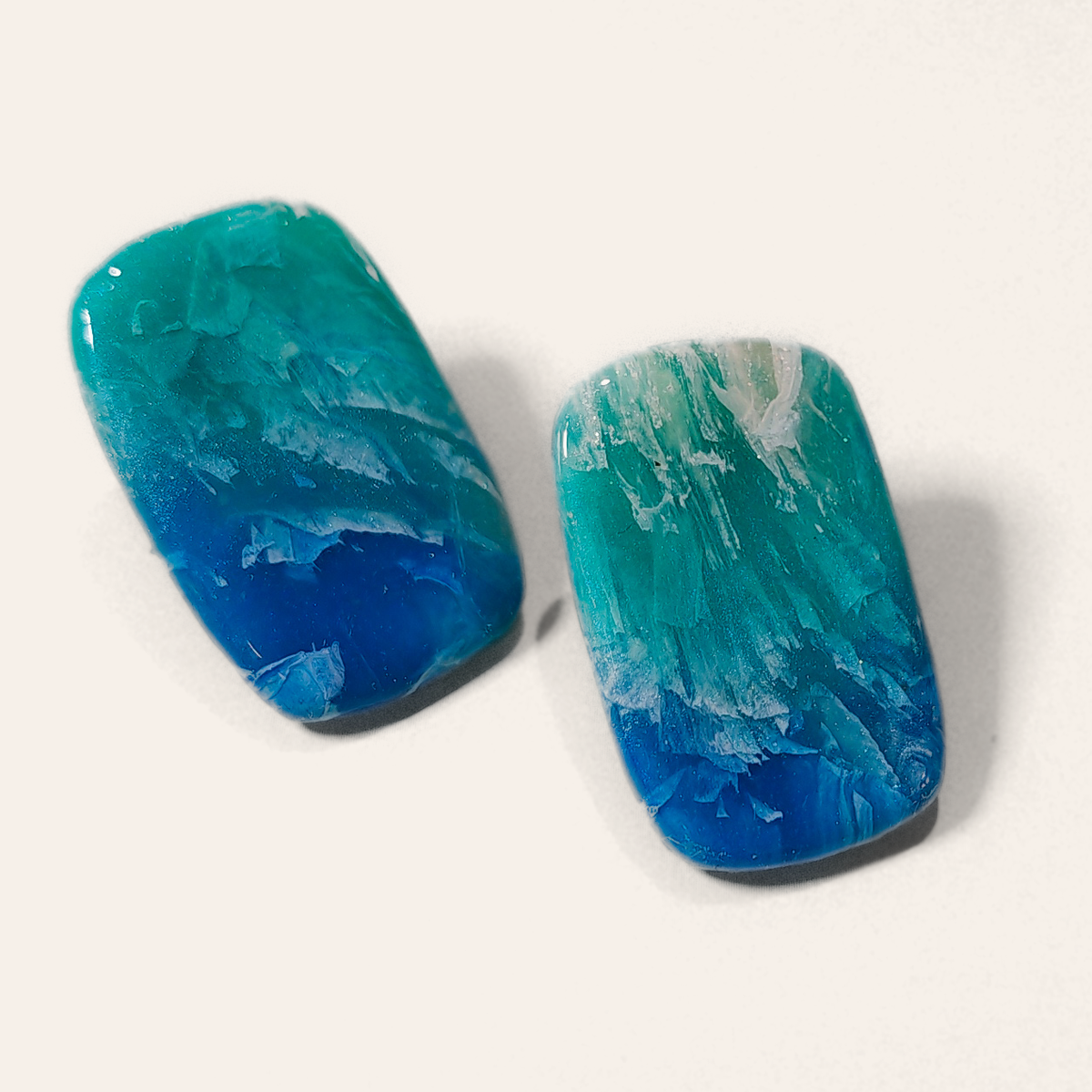 Teal & Blue Marble Rectangle Stud Earrings, front view