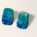 Teal & Blue Marble Rectangle Stud Earrings, close view of the shapes and texture