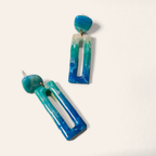 Blue & Turquoise Cut-Out Rectangle Drop Earrings, close view of the shapes and texture