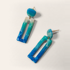 Blue & Turquoise Cut-Out Rectangle Drop Earrings, angled view showing the pattern