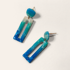 Blue & Turquoise Cut-Out Rectangle Drop Earrings, close view of the shapes and texture