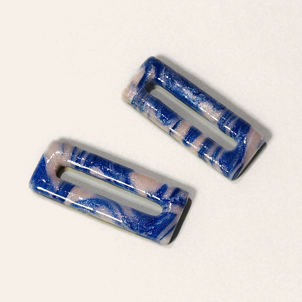 Blue & White Marble Rectangle clay pieces without hardware, front view