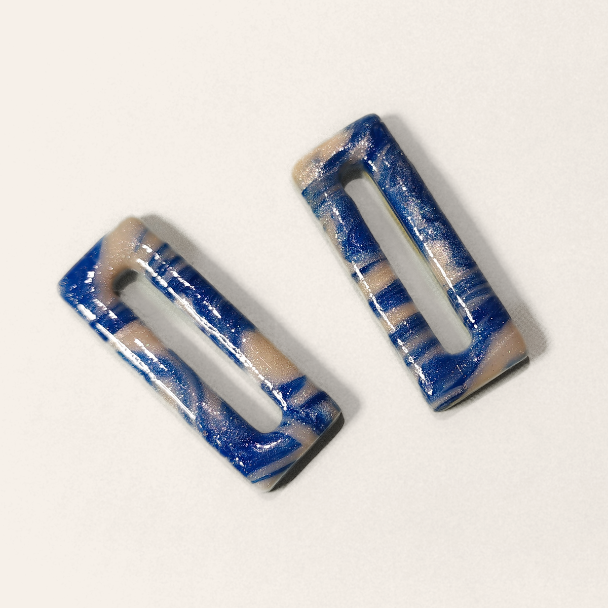 Blue & White Marble Rectangle clay pieces without hardware, angled view