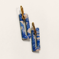 Blue & White Marble Rectangle Hoop Earrings, front view