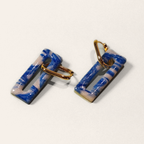 Blue & White Marble Rectangle Hoop Earrings, angled view showing the pattern