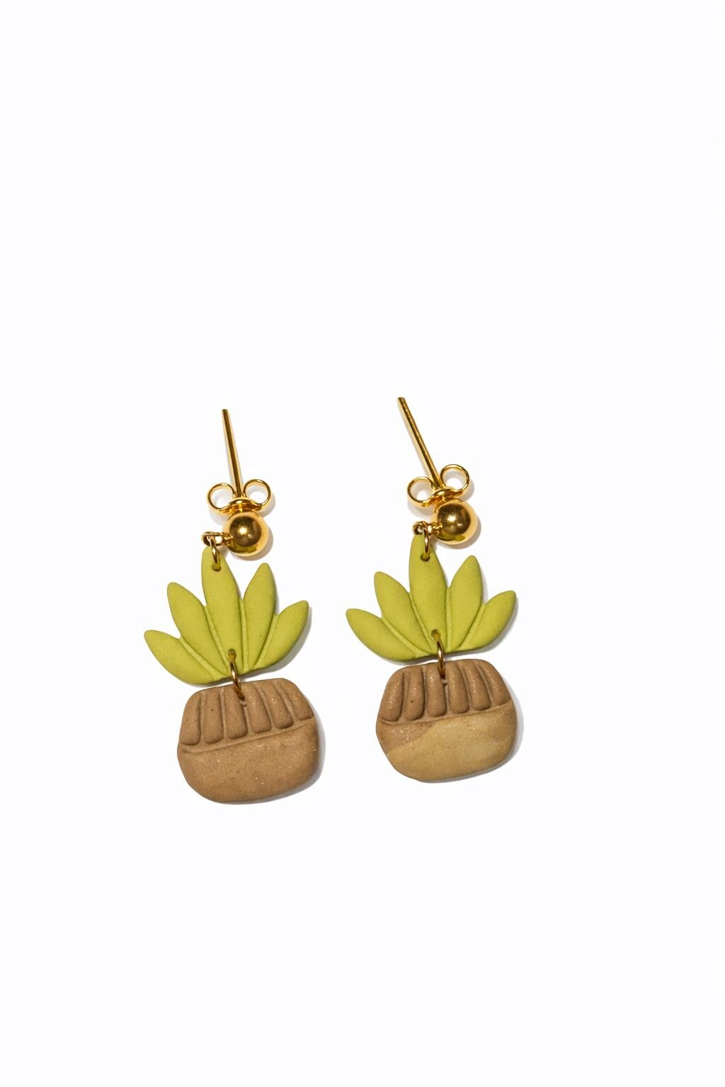 Green polymer clay cactus stud earrings on gold posts by ToBe – photo 2