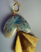 Blue marble polymer clay dangle earrings with gold geometric drop by ToBe – photo 5
