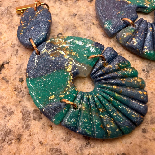Blue and green marble polymer clay stud earrings by ToBe