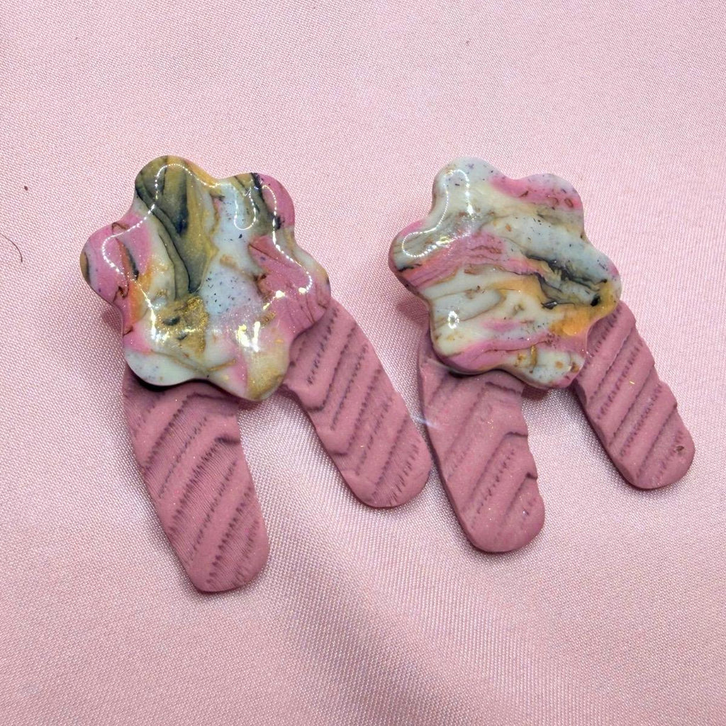Pink marble polymer clay statement earrings with textured dusty pink base by ToBe