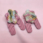 Pink marble polymer clay statement earrings with textured dusty pink base by ToBe