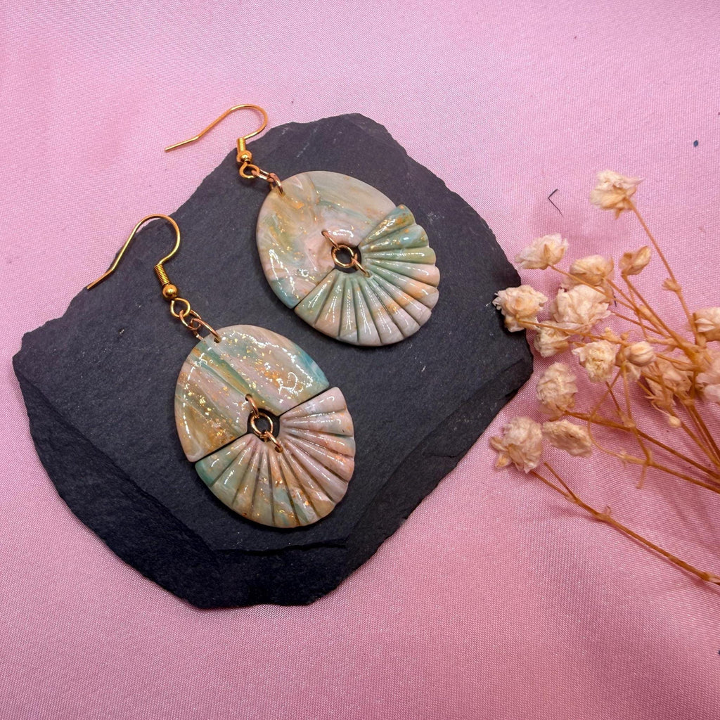 Blue and green marble polymer clay stud earrings by ToBe – photo 5