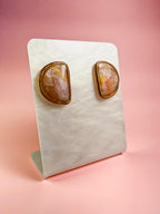Blush Marble Stud Earrings – Gold-Trimmed Polymer Clay