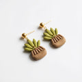 Green polymer clay cactus stud earrings on gold posts by ToBe