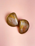 Blush Marble Stud Earrings – Gold-Trimmed Polymer Clay