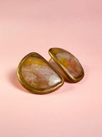 Blush pink marble polymer clay stud earrings with gold trim by ToBe
