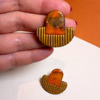 Amber marble polymer clay statement earrings with textured gold base by ToBe – photo 5