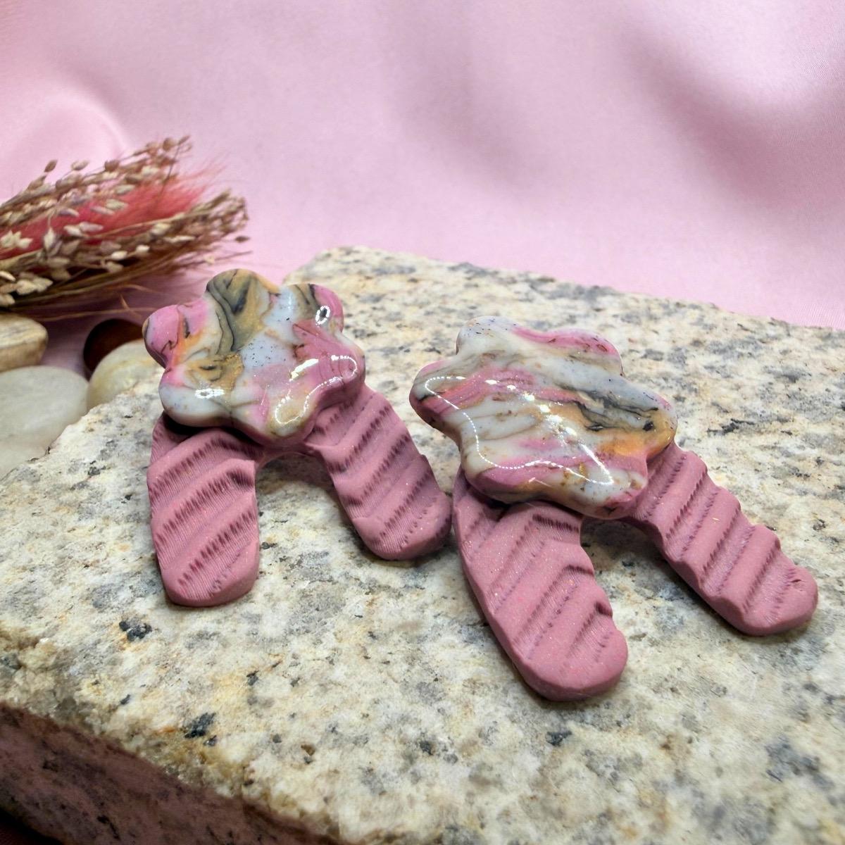 Pink marble polymer clay statement earrings with textured dusty pink base by ToBe – photo 3