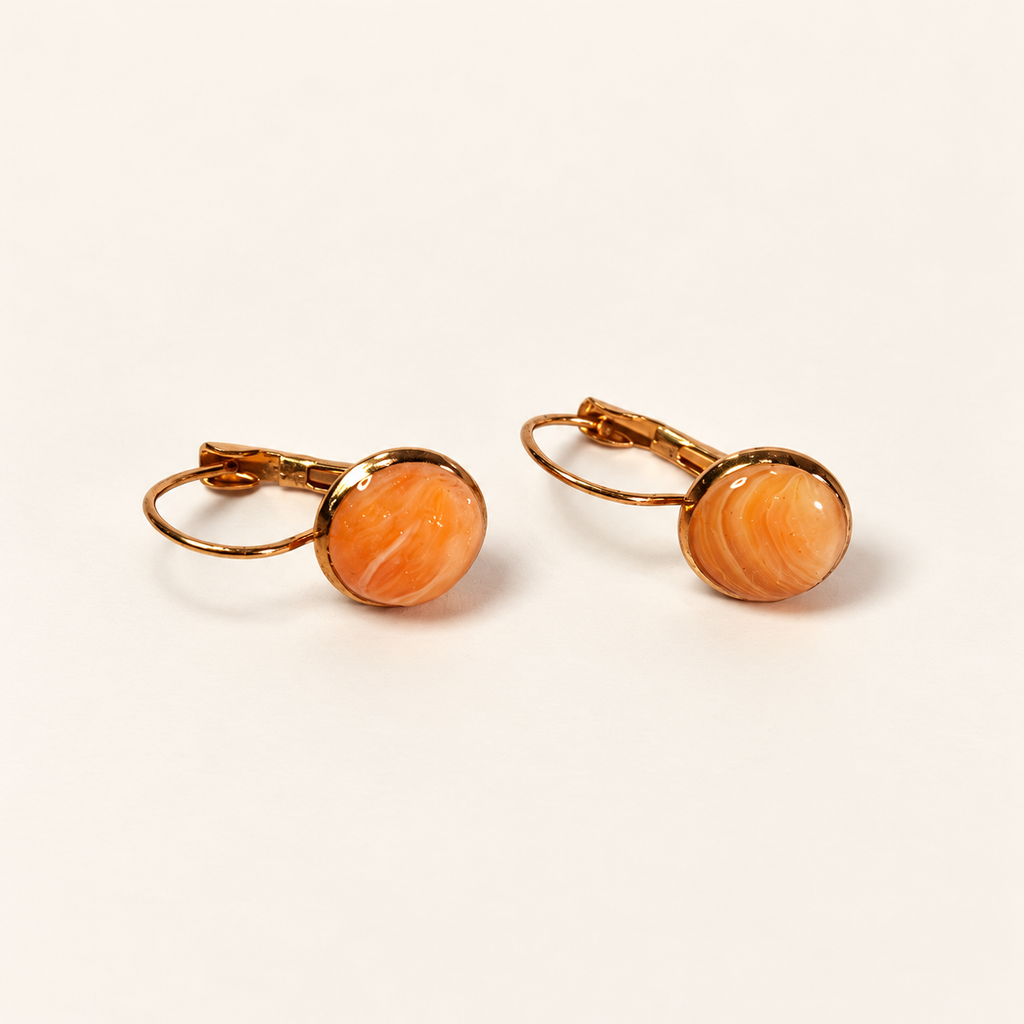 Orange marble polymer clay leverback earrings by ToBe