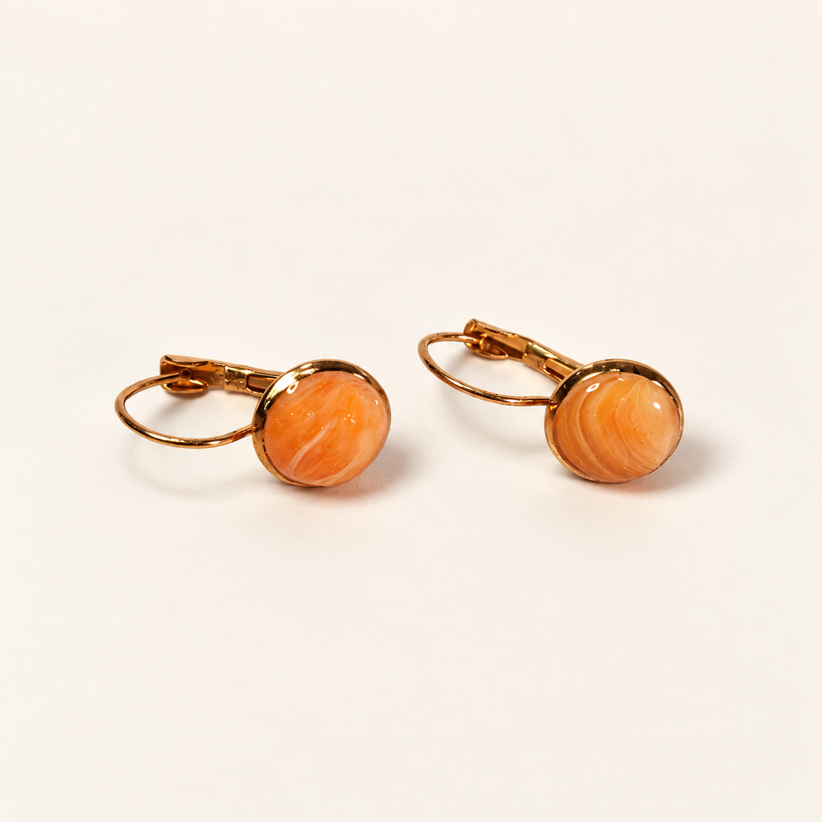 Orange marble polymer clay leverback earrings by ToBe