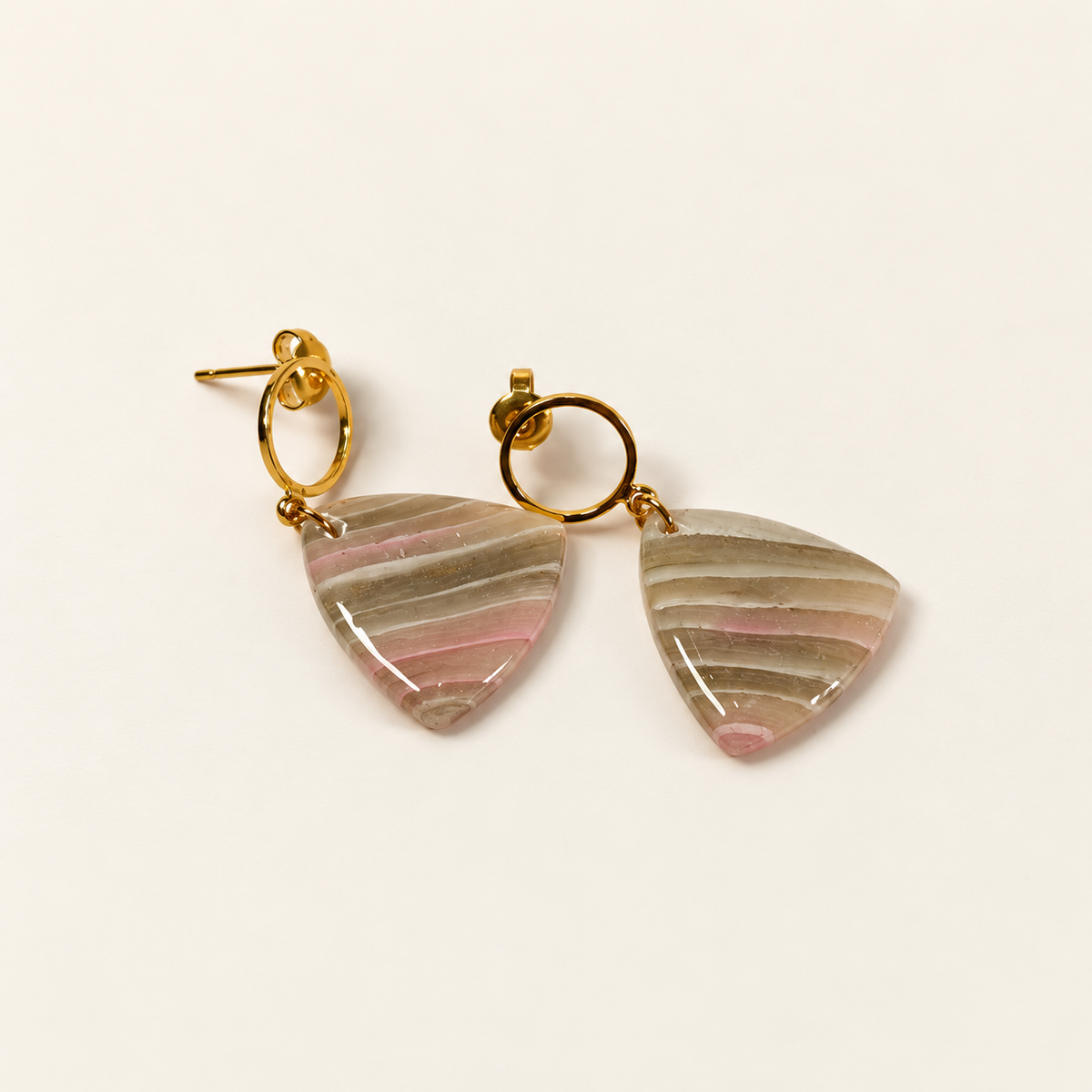 Pink marble triangle polymer clay stud earrings with gold studs by ToBe – photo 3