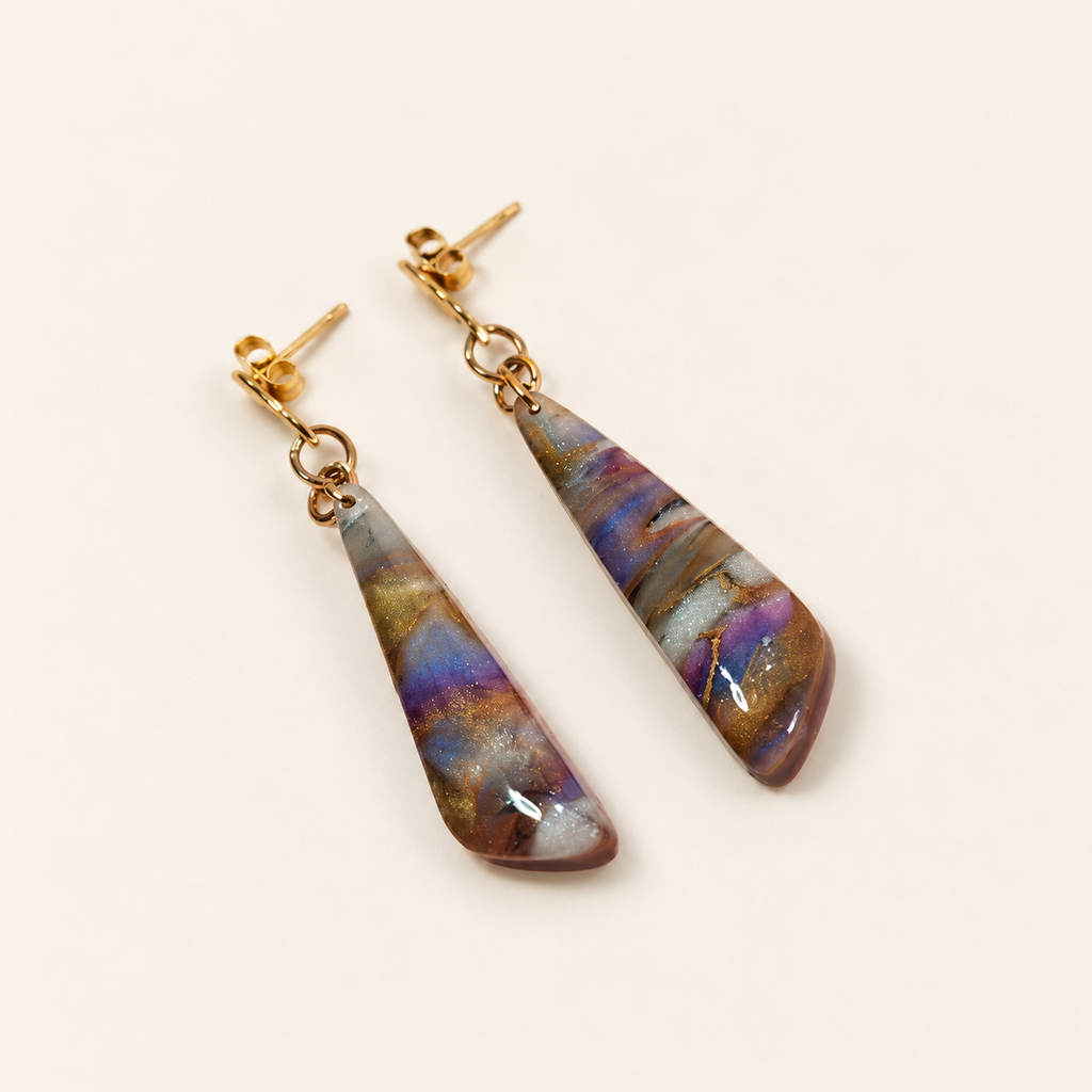 Purple triangle polymer clay earrings by ToBe