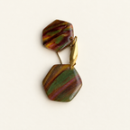 Green Multicolour Marble Hexagon Earrings