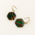 Green Multicolour Marble Hexagon Earrings