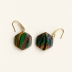 Green Multicolour Marble Hexagon Earrings
