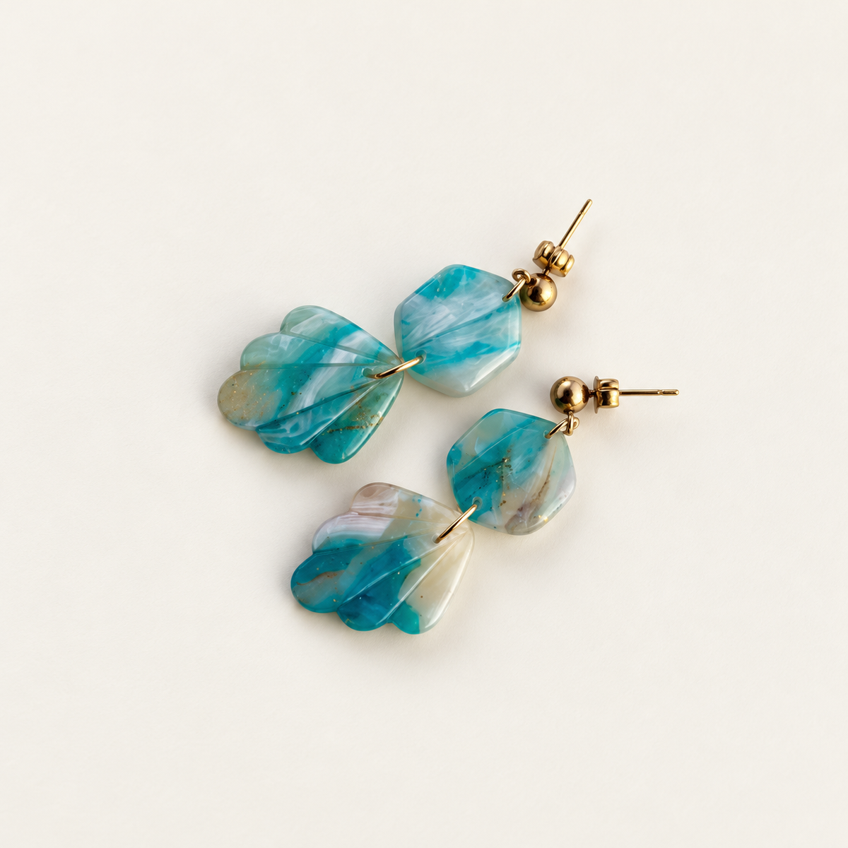Blue Marble Two-Part Drop Earrings