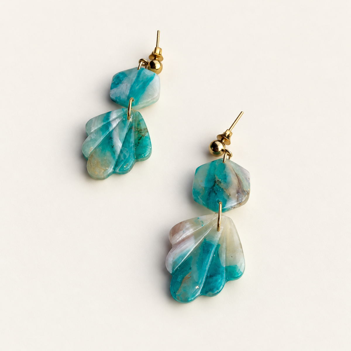 Blue Marble Two-Part Drop Earrings