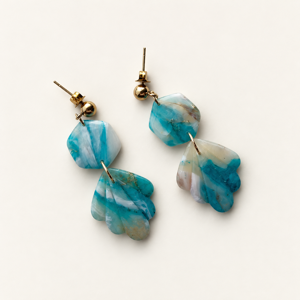 Blue Marble Two-Part Drop Earrings