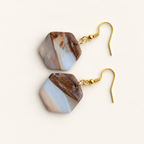 Blue & Brown Marble Hexagon Earrings