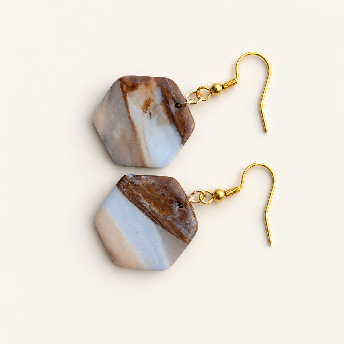 Blue & Brown Marble Hexagon Earrings
